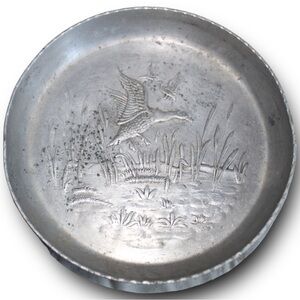 Aluminum Metal Coaster Scenic Mallards Ducks & Cattails in Marsh 1950s
